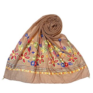 Hand work embroidered Hijab- Light Brown